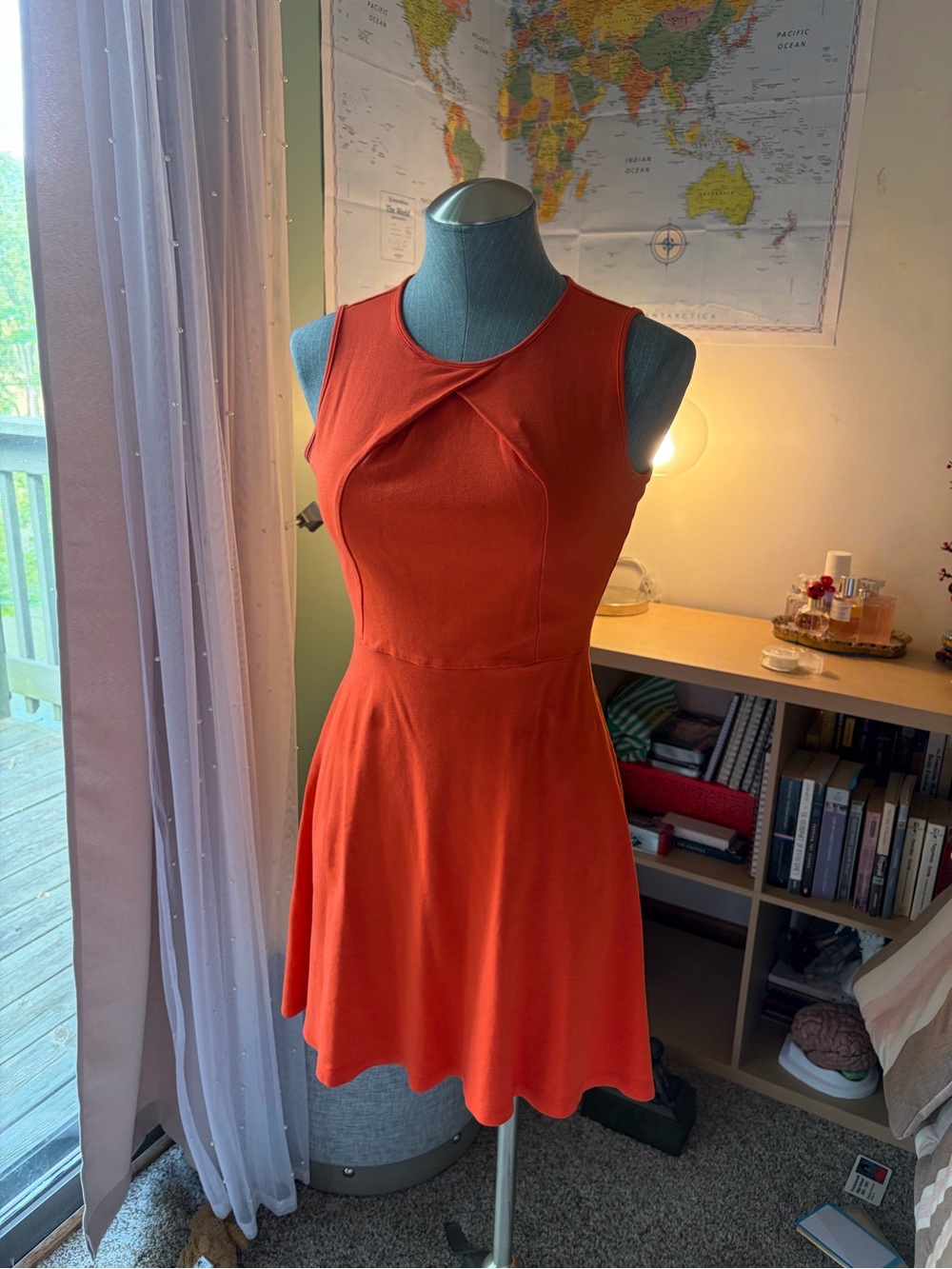 New York & Company Orange Sleeveless Fit & Flare Mini Dress